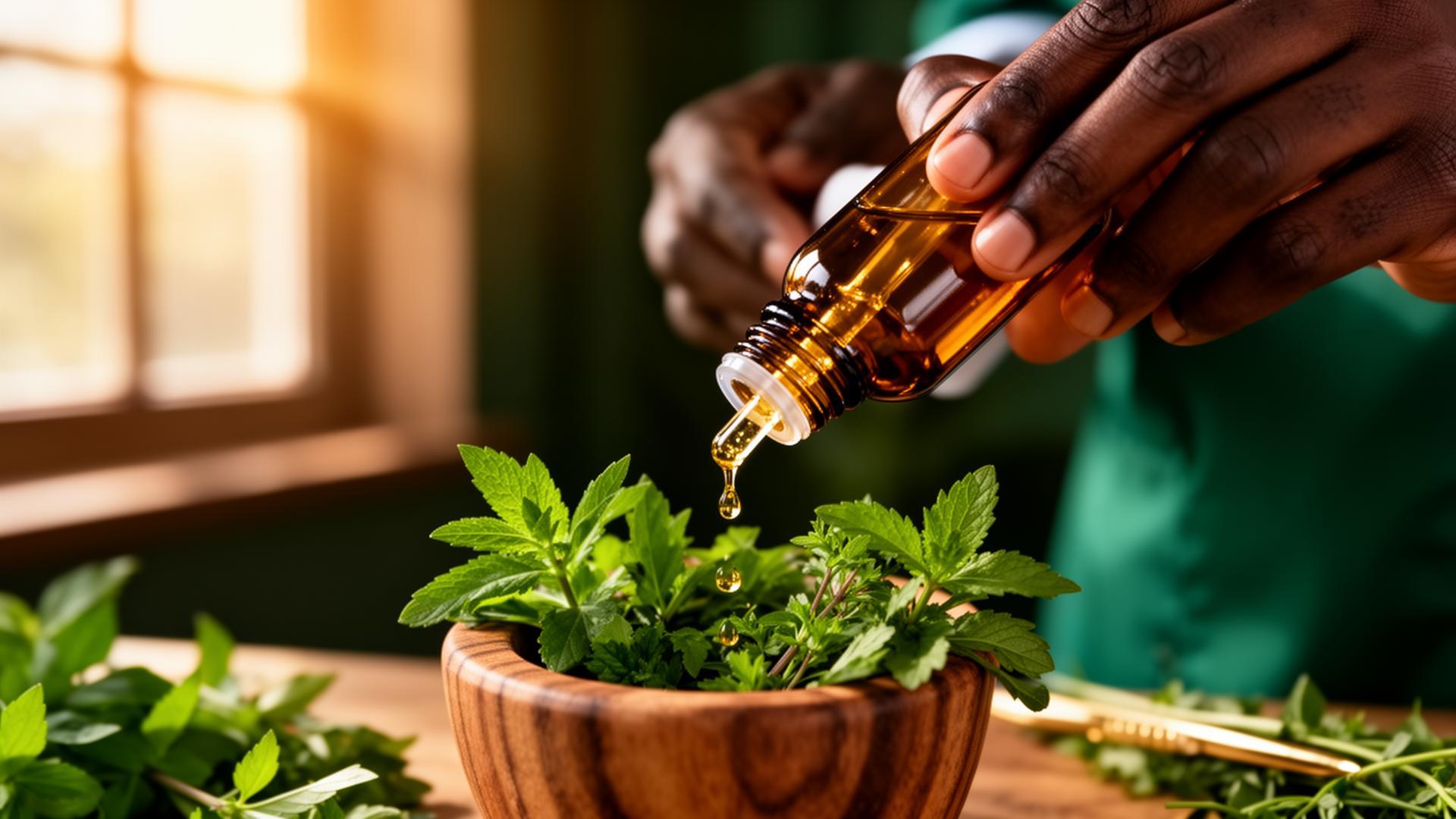 Hands preparing herbal tincture